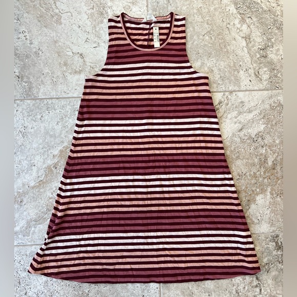 Madewell NWT Highpoint Tank Dress in Sulley Stripe, Burgundy Pink Cream, S - Picture 11 of 11